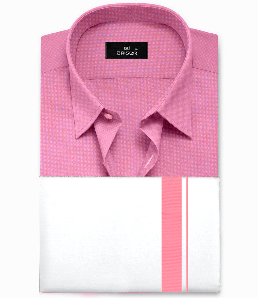 UATHAYAM Soft Pink Color Solid Cotton Shirt and Matching Fancy Border Dhoti For Men