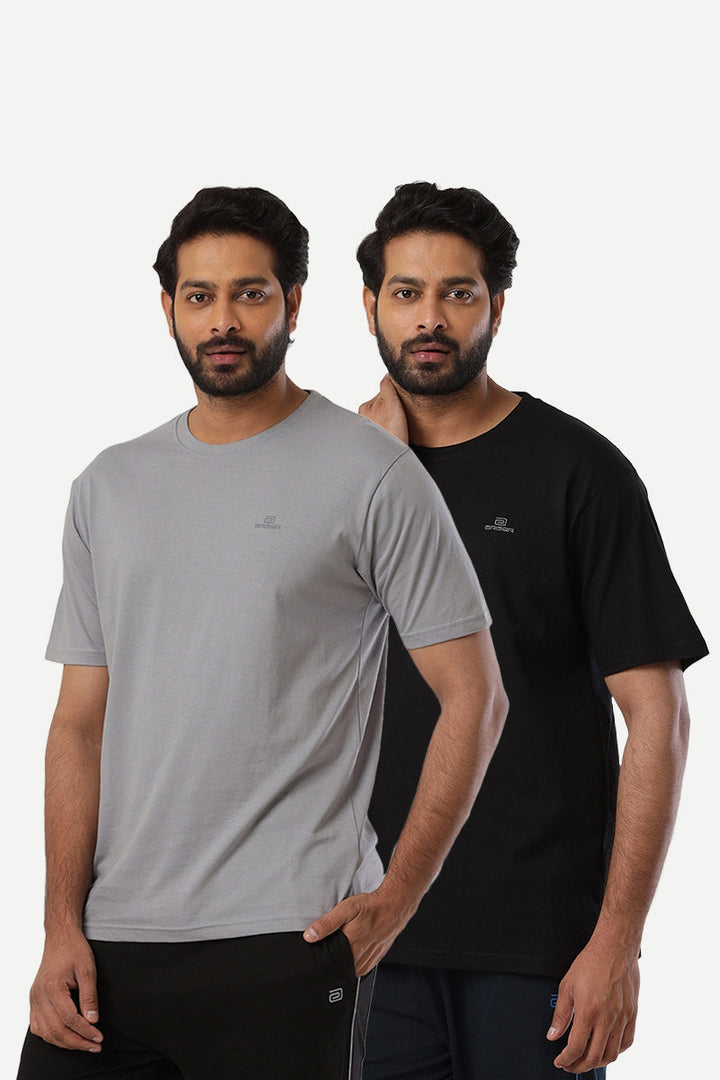 Round Neck - Iron Grey and Black Solid T-Shirt Pack Of 2 Combo For Men | Ariser