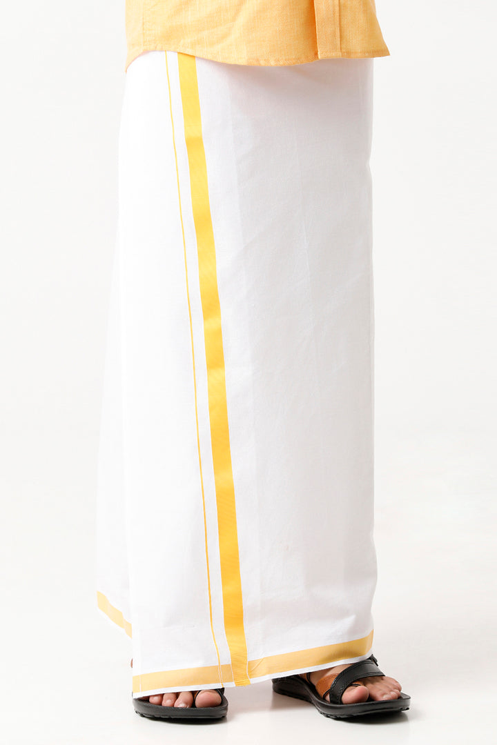Varna - Yellow Matching Fixit Dhoti and Shirt 2 in 1 Set For Kids | Uathayam