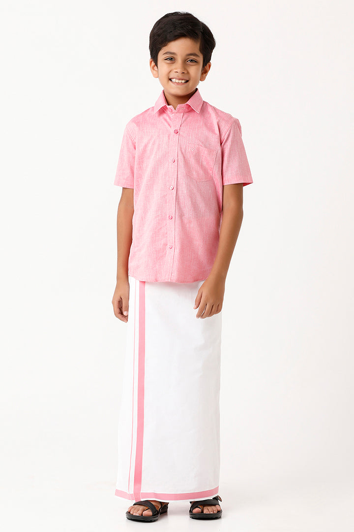 Varna - Pink Matching Fixit Dhoti and Shirt 2 in 1 Set For Kids | Uathayam