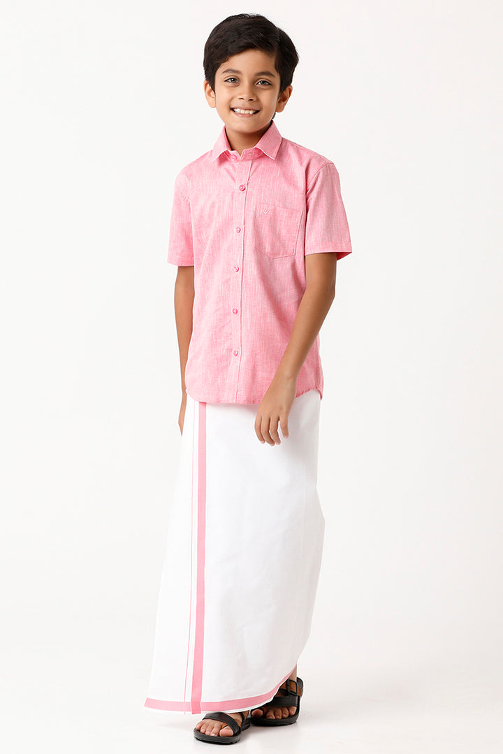 Varna - Pink Matching Fixit Dhoti and Shirt 2 in 1 Set For Kids | Uathayam