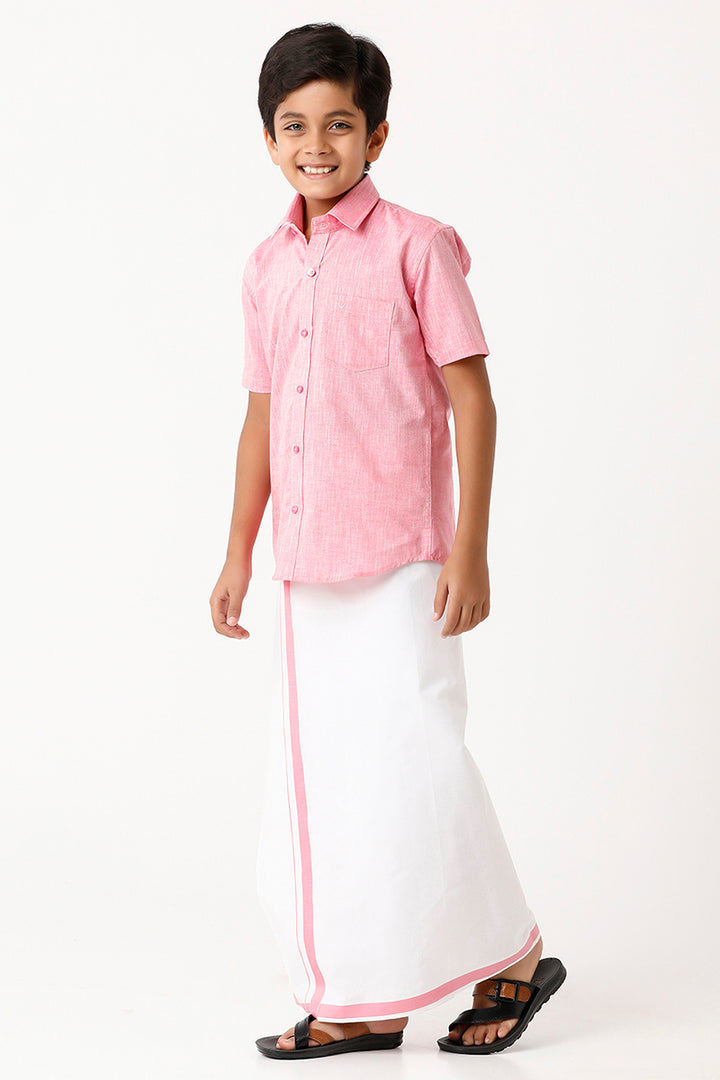 Varna - Pink Matching Fixit Dhoti and Shirt 2 in 1 Set For Kids | Uathayam