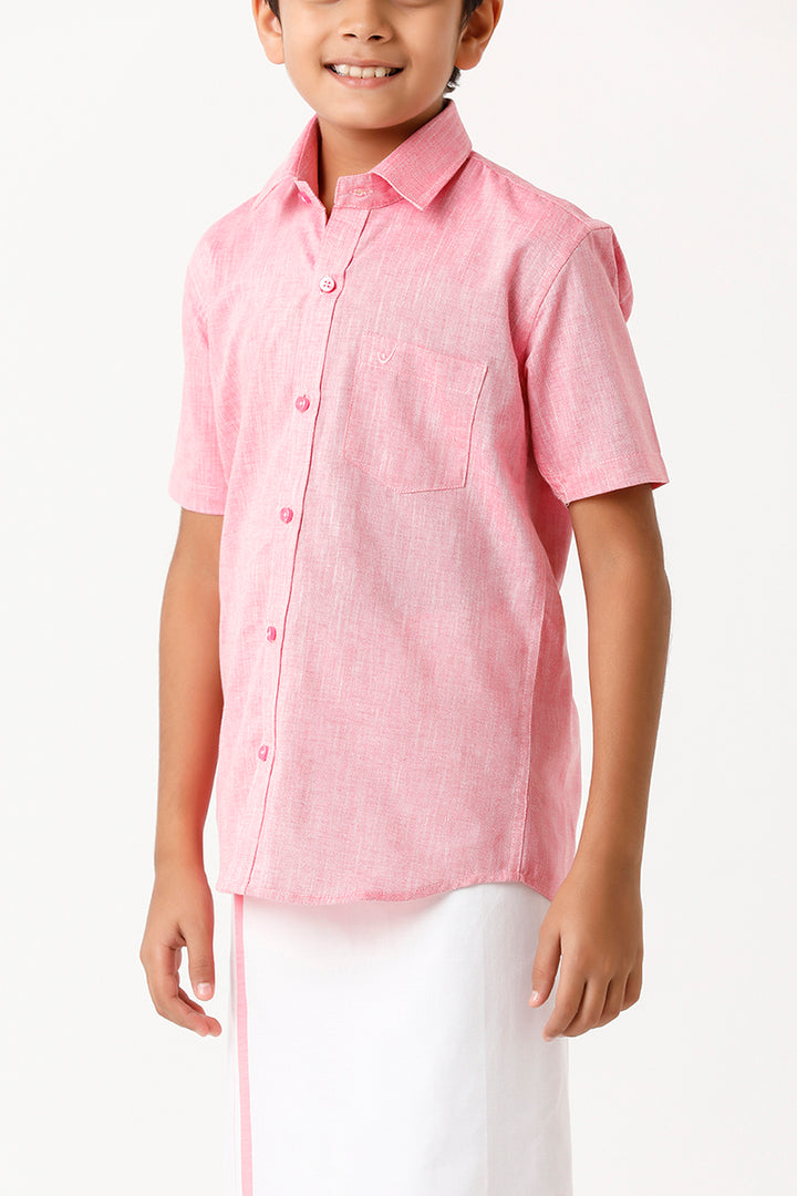 Varna - Pink Matching Fixit Dhoti and Shirt 2 in 1 Set For Kids | Uathayam