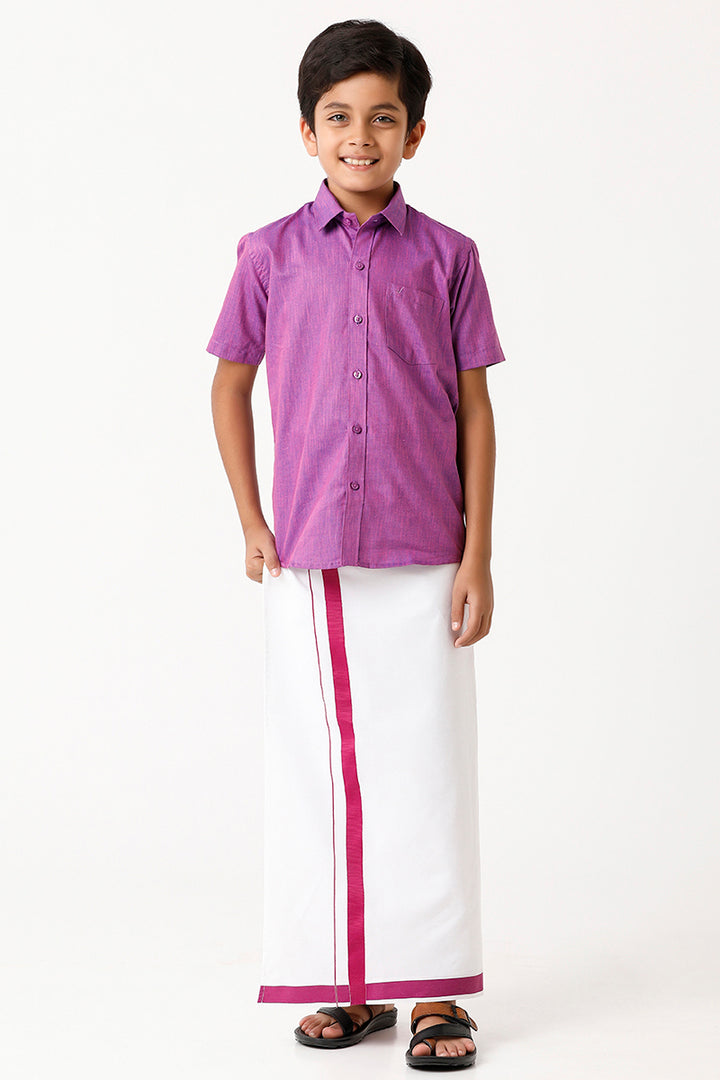 Varna - Light Purple Matching Fixit Dhoti and Shirt 2 in 1 Set For Kids | Uathayam