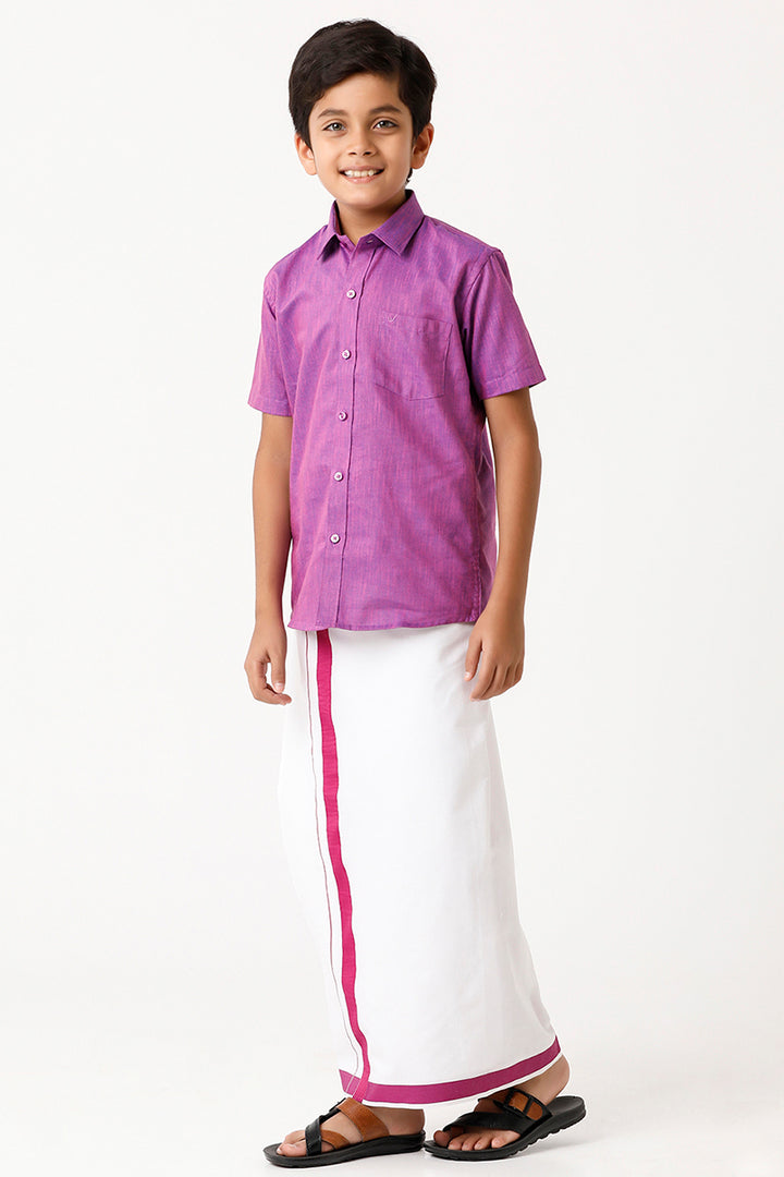 Varna - Light Purple Matching Fixit Dhoti and Shirt 2 in 1 Set For Kids | Uathayam