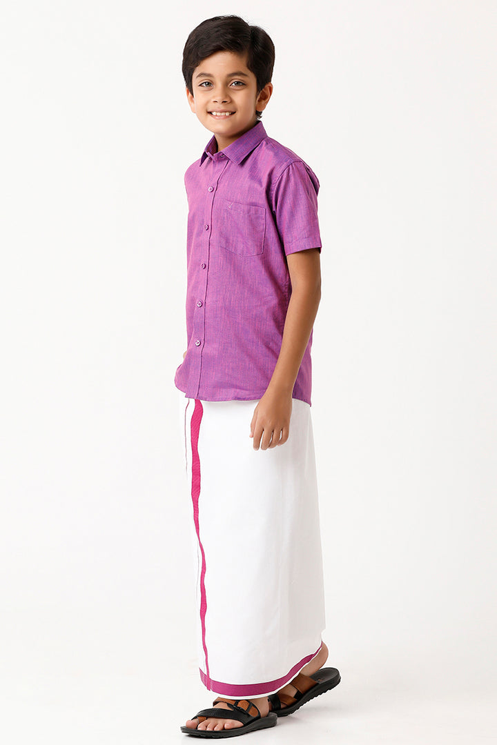 Varna - Light Purple Matching Fixit Dhoti and Shirt 2 in 1 Set For Kids | Uathayam