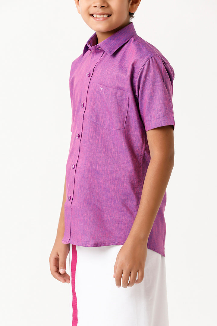 UATHAYAM Varna Kids Light Purple Matching Fixit Dhoti & Shirt Set-11019