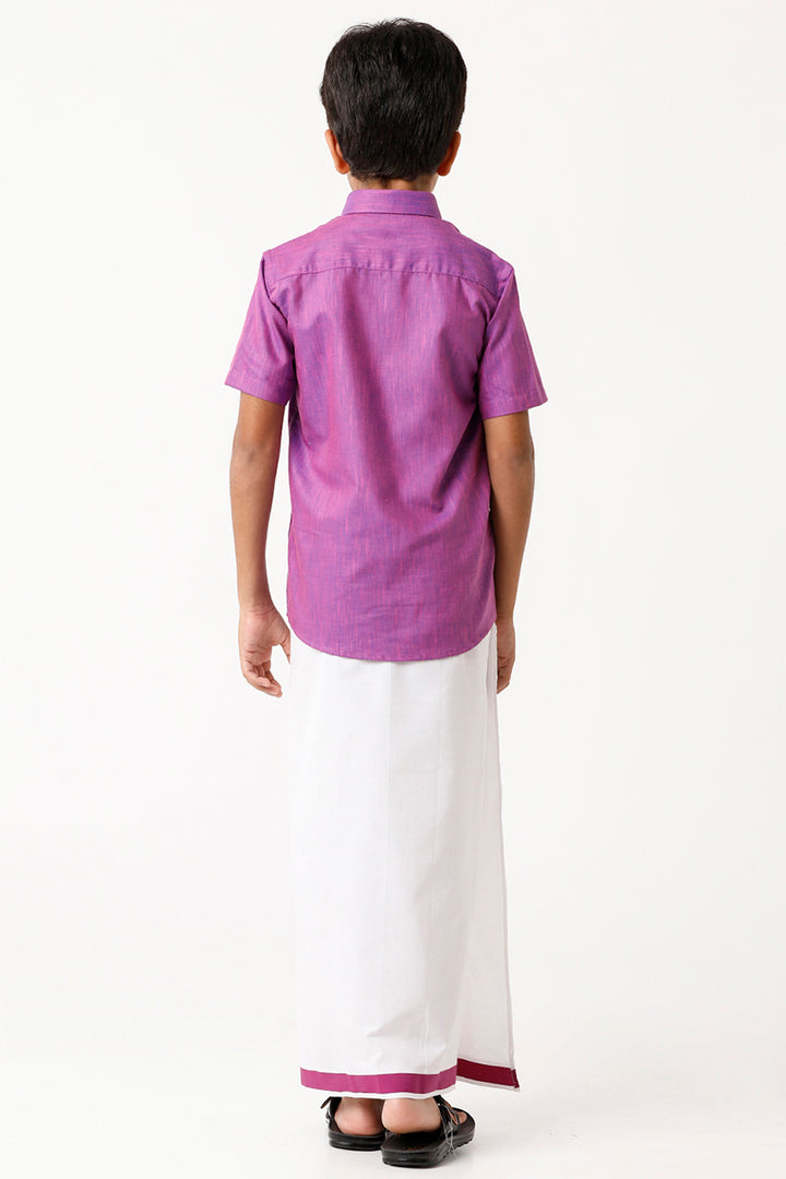 Varna - Light Purple Matching Fixit Dhoti and Shirt 2 in 1 Set For Kids | Uathayam