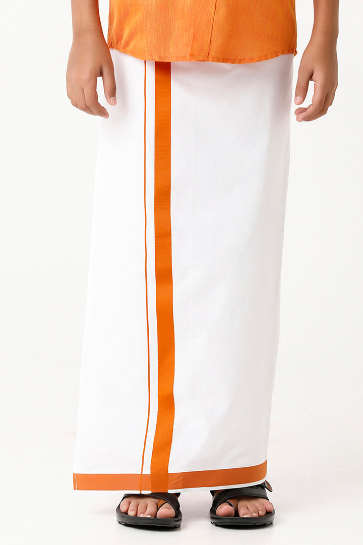 Varna - Orange Matching Fixit Dhoti and Shirt 2 in 1 Set For Kids | Uathayam