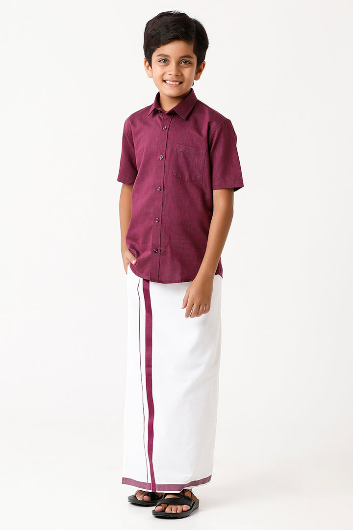 Varna - Plum Matching Fixit Dhoti and Shirt 2 in 1 Set For Kids | Uathayam