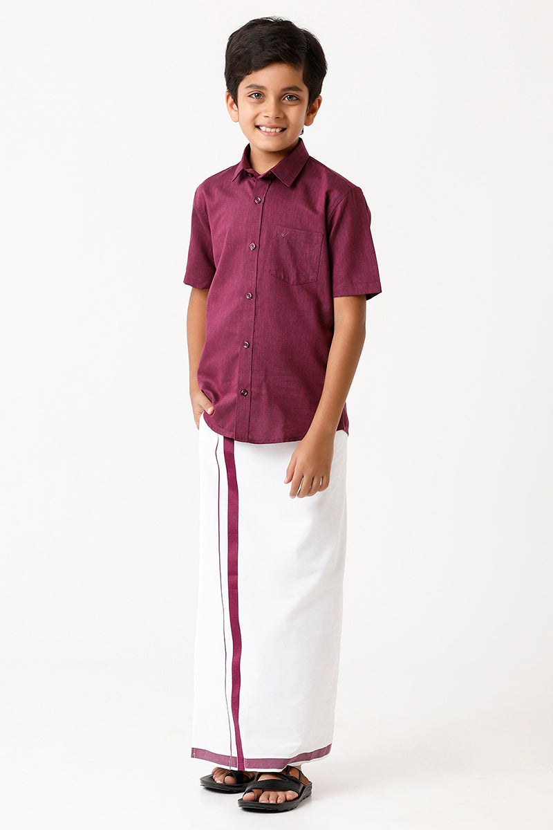 UATHAYAM Varna Kids Plum Matching Fixit Dhoti & Shirt Set-11028