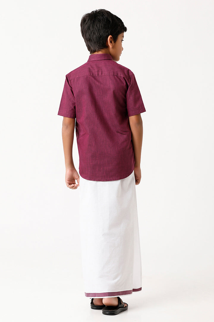 Varna - Plum Matching Fixit Dhoti and Shirt 2 in 1 Set For Kids | Uathayam