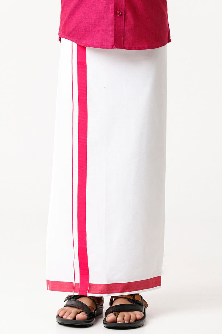 Varna - Soft Red Matching Fixit Dhoti and Shirt 2 in 1 Set For Kids | Uathayam