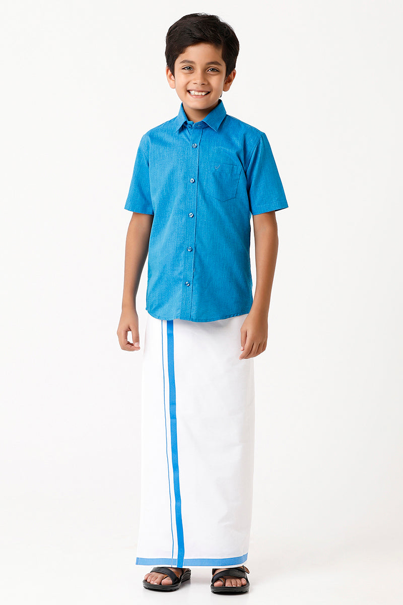 UATHAYAM Varna Kids Royal Blue Matching Fixit Dhoti & Shirt-11020