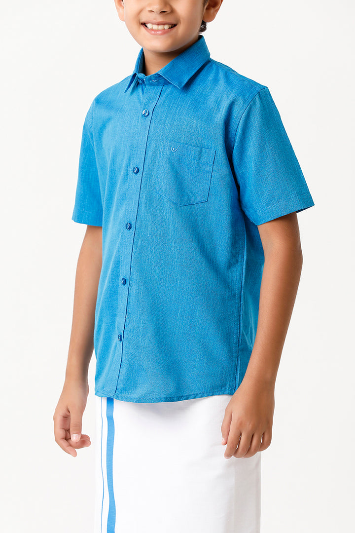 Varna - Royal Blue Matching Fixit Dhoti and Shirt 2 in 1 Set For Kids | Uathayam