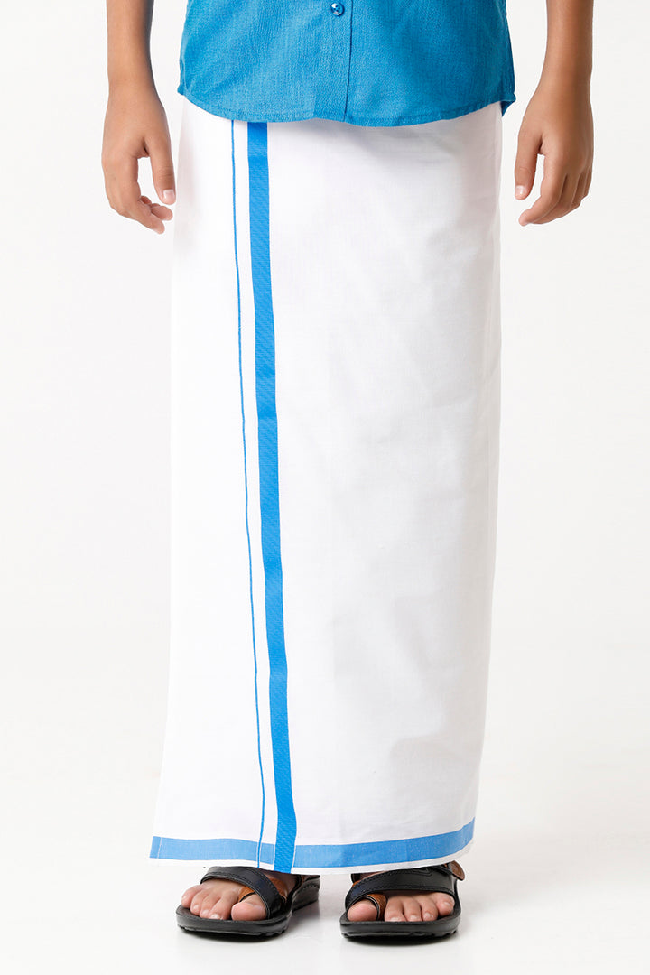 Varna - Royal Blue Matching Fixit Dhoti and Shirt 2 in 1 Set For Kids | Uathayam