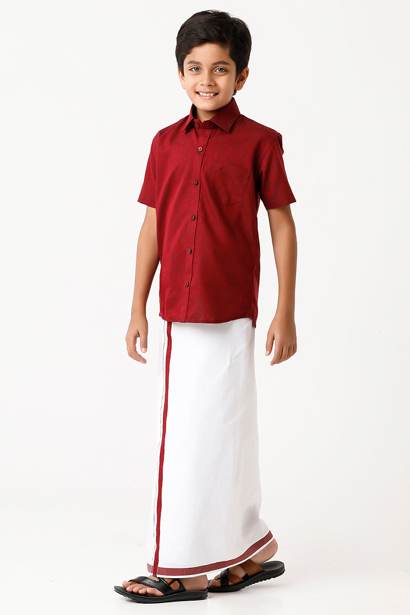 UATHAYAM Varna Kids Maroon Matching Fixit Dhoti & Shirt Set-11023