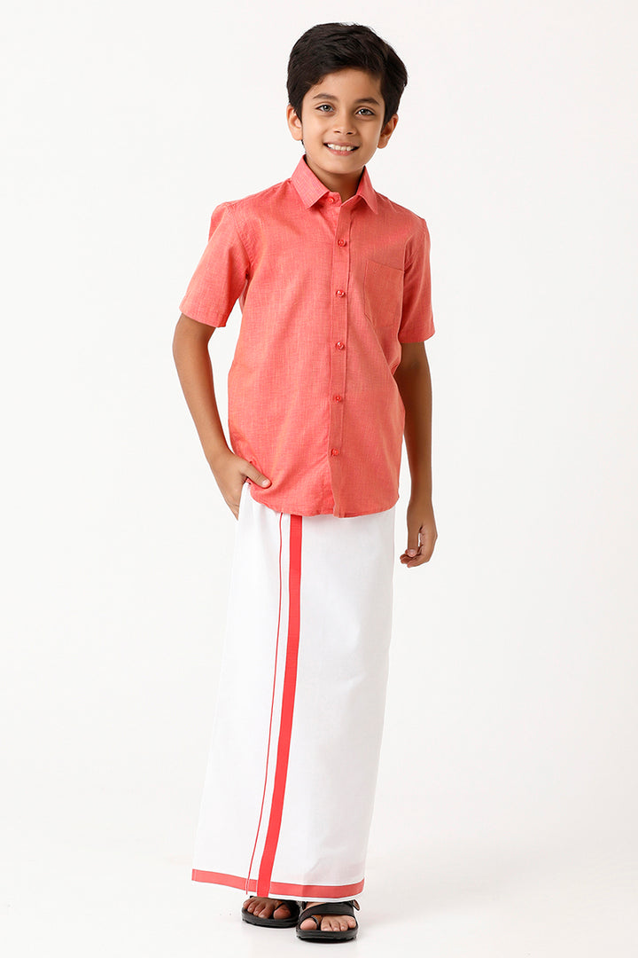 Varna - Dark Rose Matching Fixit Dhoti and Shirt 2 in 1 Set For Kids | Uathayam