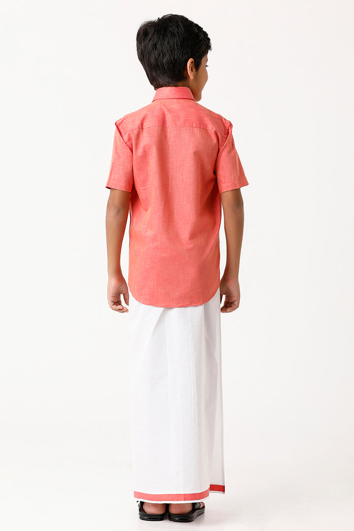 Varna - Dark Rose Matching Fixit Dhoti and Shirt 2 in 1 Set For Kids | Uathayam