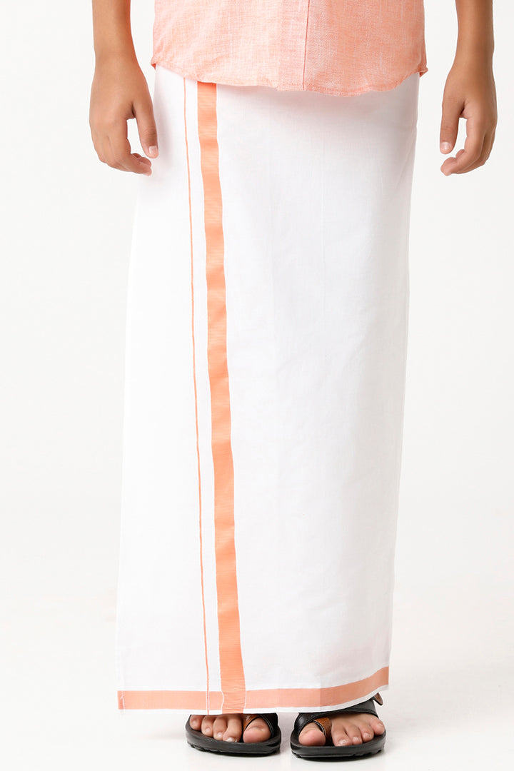 Varna - Lemonade Orange Matching Fixit Dhoti and Shirt 2 in 1 Set For Kids | Uathayam