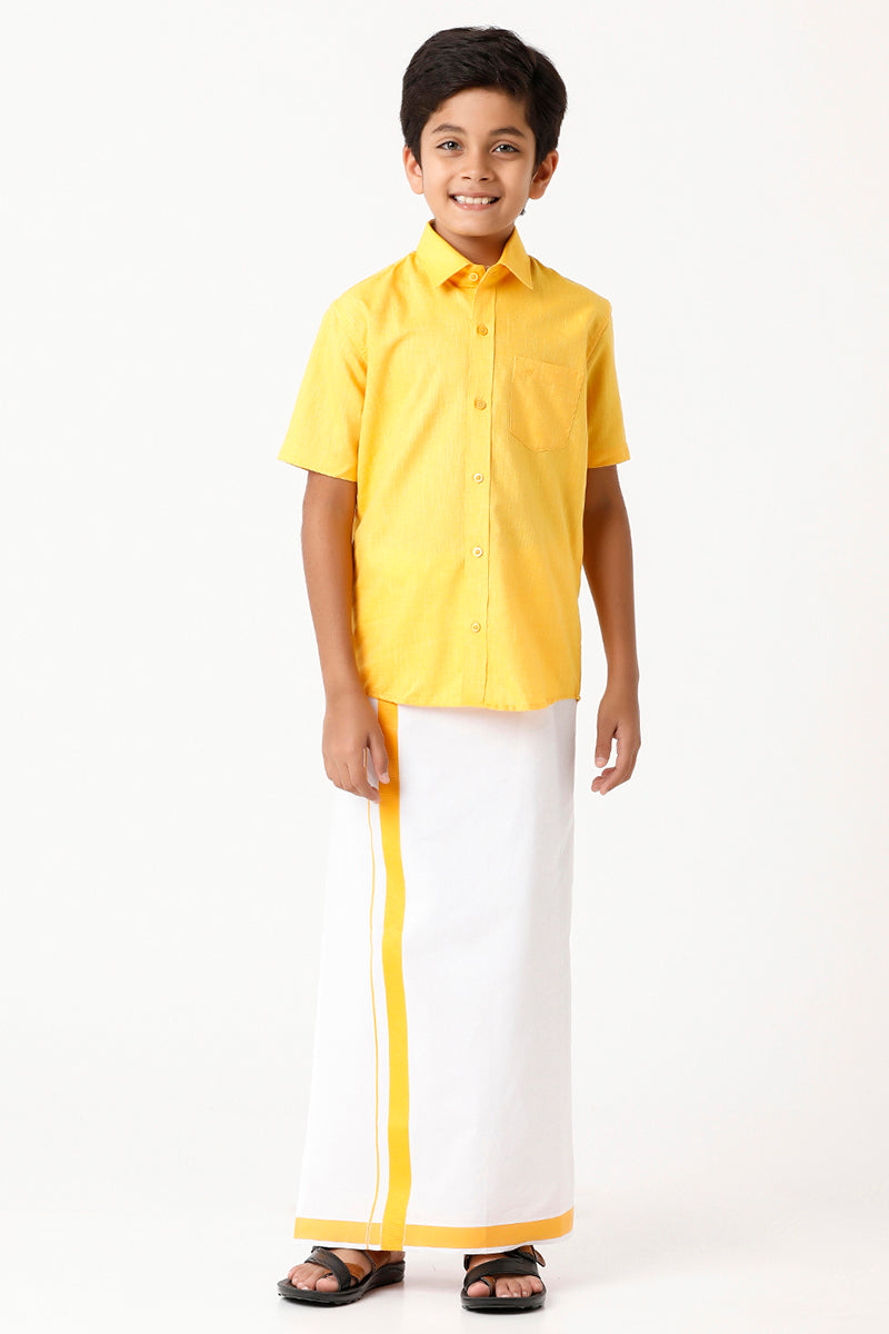 UATHAYAM Varna Kids Yellow Matching Fixit Dhoti & Shirt Set -11013