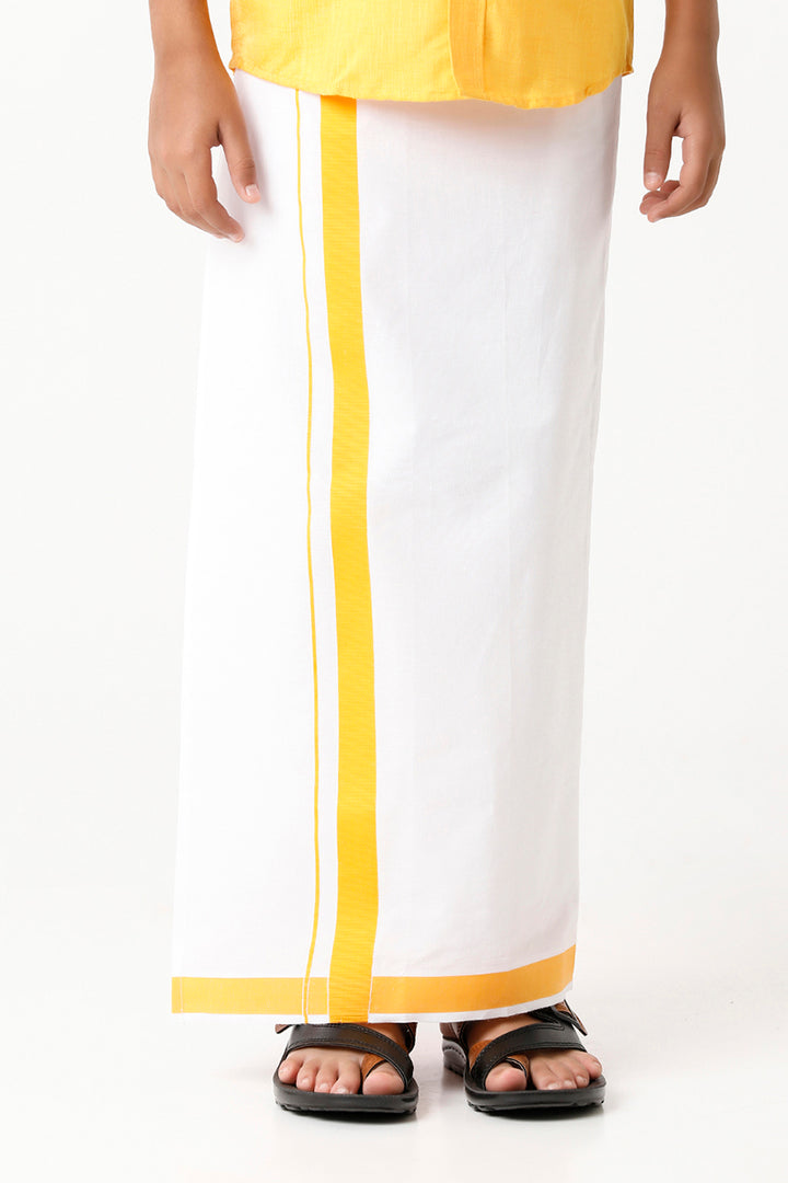 UATHAYAM Varna Kids Yellow Matching Fixit Dhoti & Shirt Set -11013