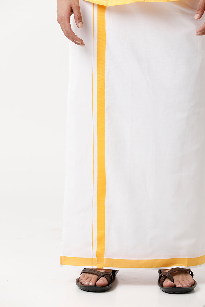 Varna - Yellow Matching Shirt and Single Dhoti Set For Men | Uathayam