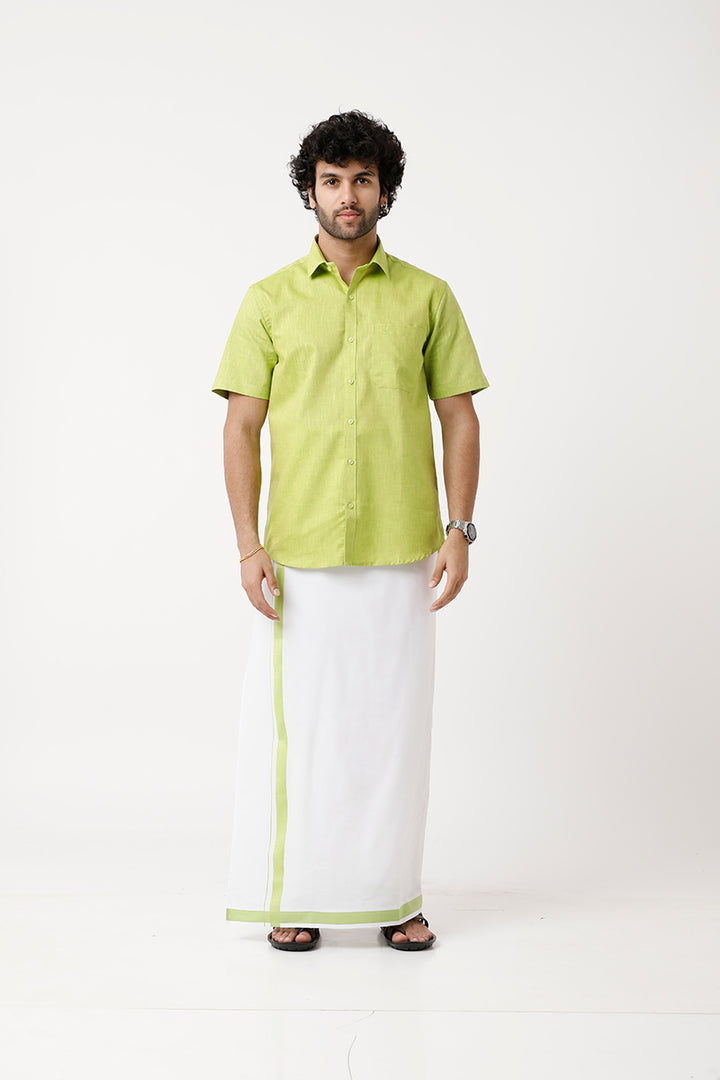 Varna - Pale Green Matching Shirt and Single Dhoti Set For Men | Uathayam