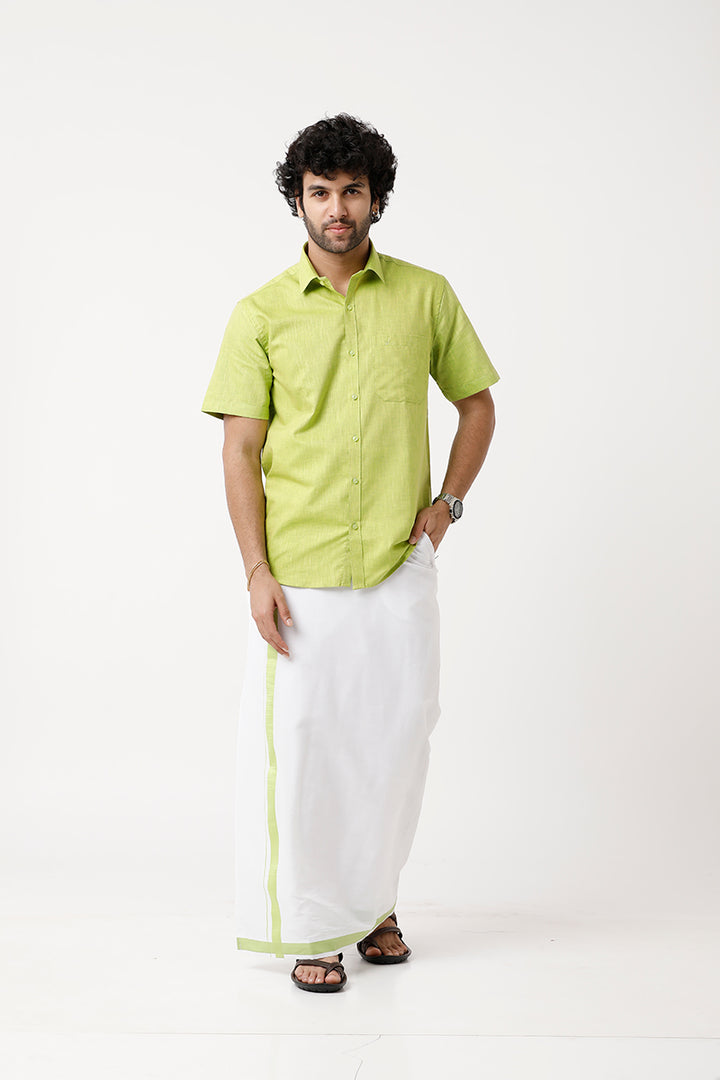 Varna - Pale Green Matching Shirt and Single Dhoti Set For Men | Uathayam