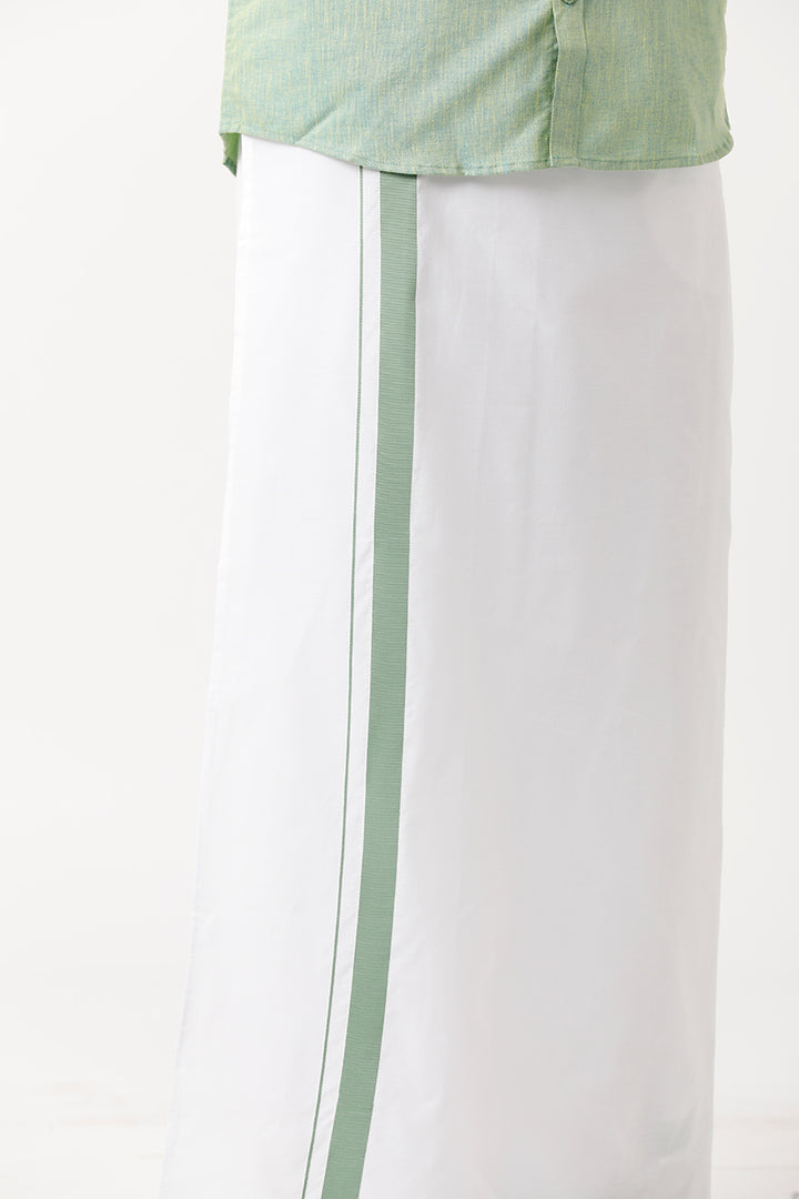 Varna - Summer Green Matching Shirt and Single Dhoti Set For Men | Uathayam