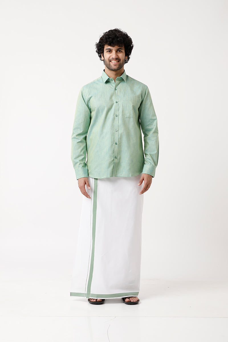 Varna Summer Green Matching Shirt and Single Dhoti Set For Men Uathayam