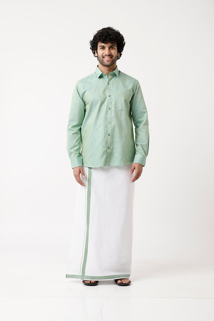 Varna - Summer Green Matching Shirt and Single Dhoti Set For Men | Uathayam