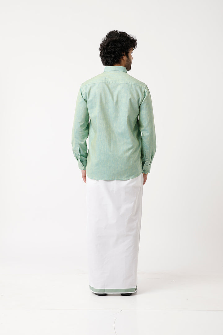 Varna - Summer Green Matching Shirt and Single Dhoti Set For Men | Uathayam