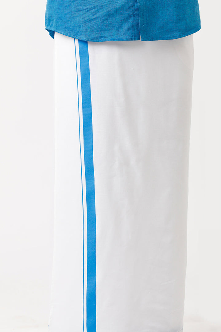 Varna - Royal Blue Matching Shirt and Single Dhoti Set For Men | Uathayam
