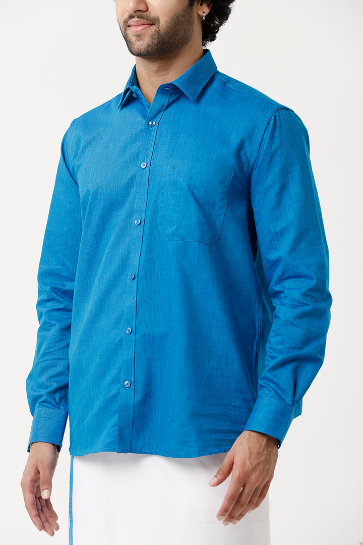 Varna - Royal Blue Matching Shirt and Single Dhoti Set For Men | Uathayam