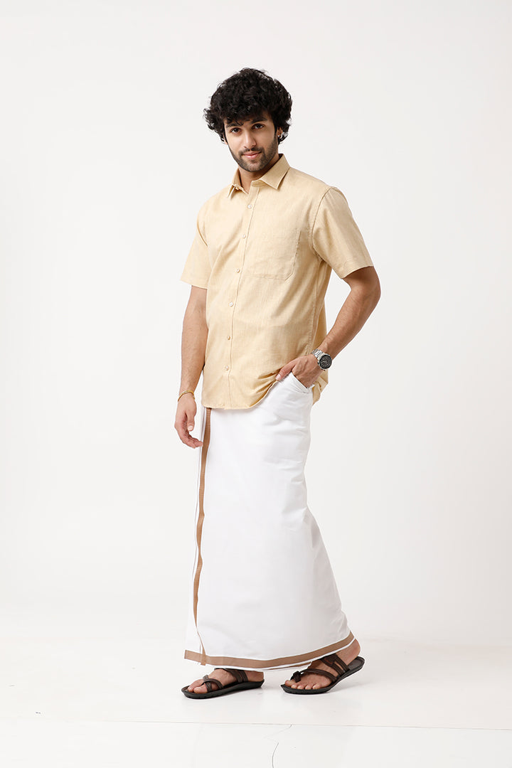Varna - Tan Matching Shirt and Single Dhoti Set For Men | Uathayam