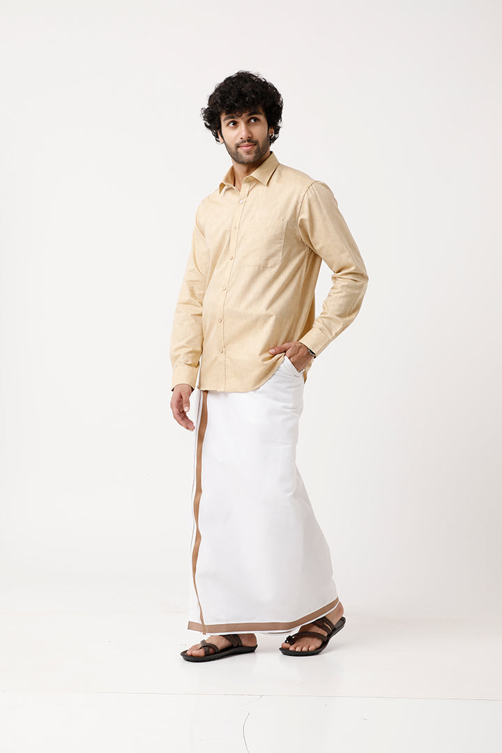 Varna - Tan Matching Shirt and Single Dhoti Set For Men | Uathayam