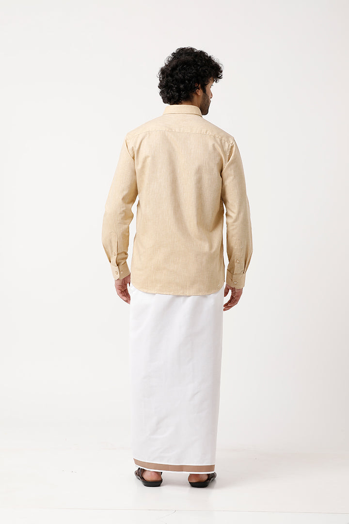 Varna - Tan Matching Shirt and Single Dhoti Set For Men | Uathayam