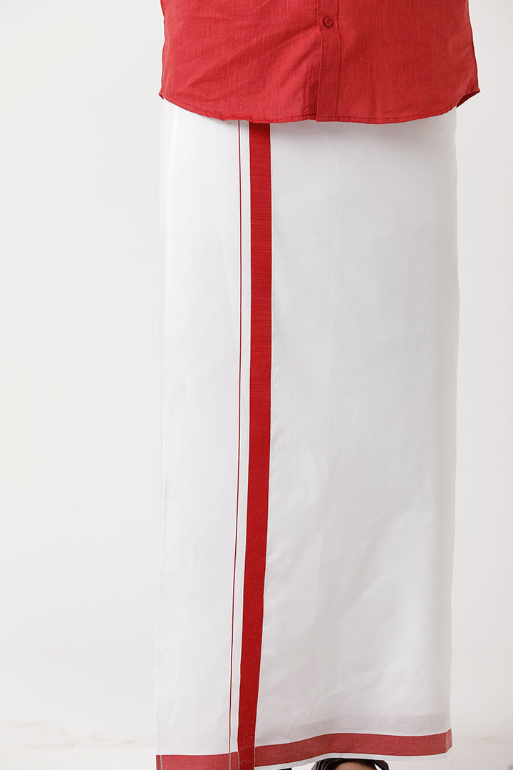 Varna - Soft Red Matching Shirt and Single Dhoti Set For Men | Uathayam