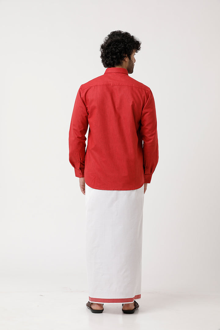Varna - Soft Red Matching Shirt and Single Dhoti Set For Men | Uathayam