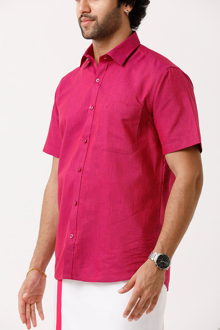 Varna - Soft Pink Matching Shirt and Single Dhoti Set For Men | Uathayam