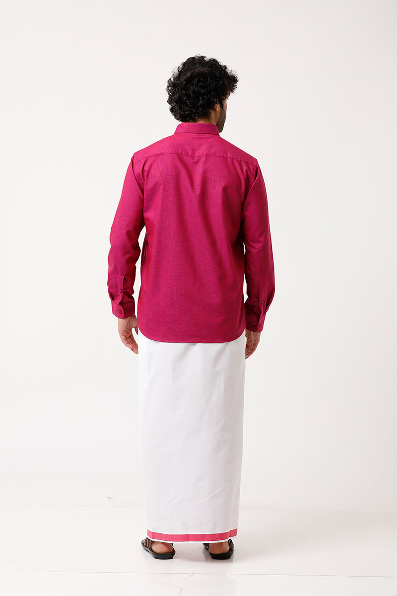 UATHAYAM Varna Matching Dhoti & Shirt Set Full Sleeves Soft Pink -11021