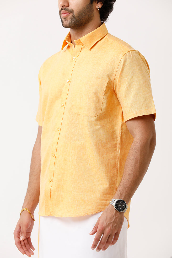 Varna - Golden Yellow Matching Shirt and Single Dhoti Set For Men | Uathayam