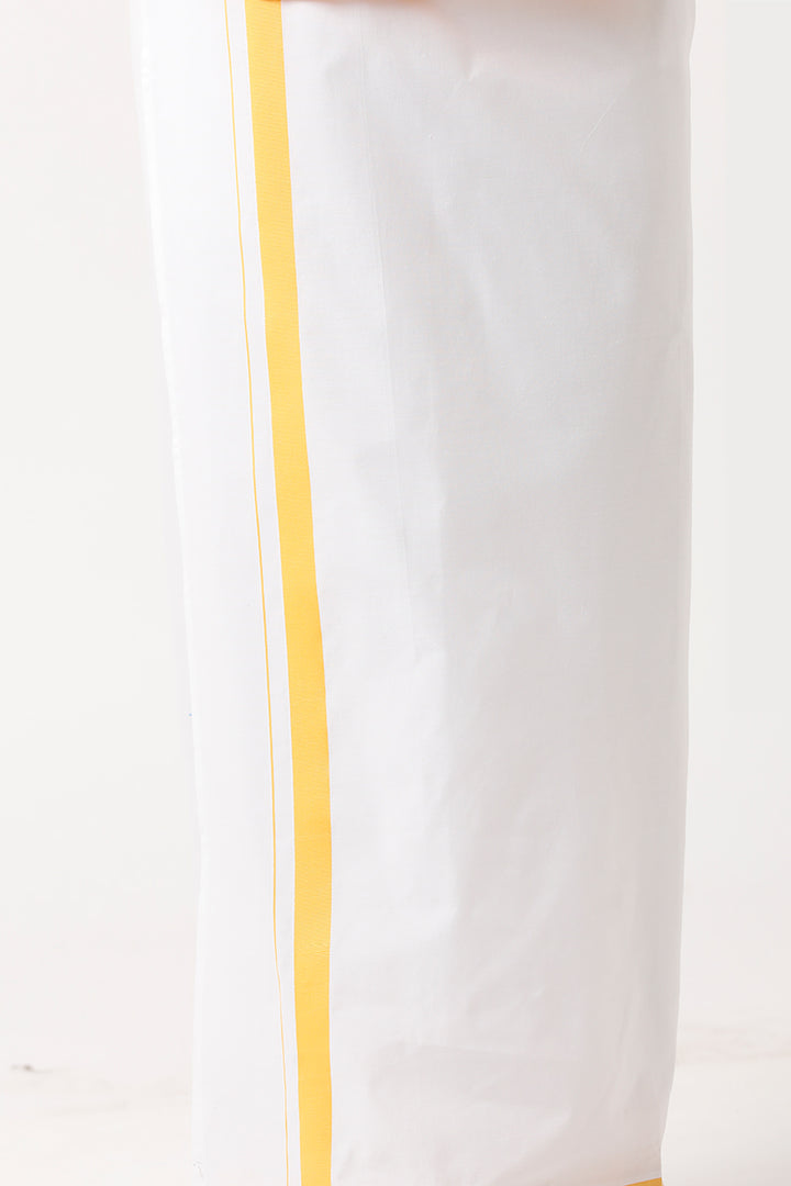 Varna - Golden Yellow Matching Shirt and Single Dhoti Set For Men | Uathayam
