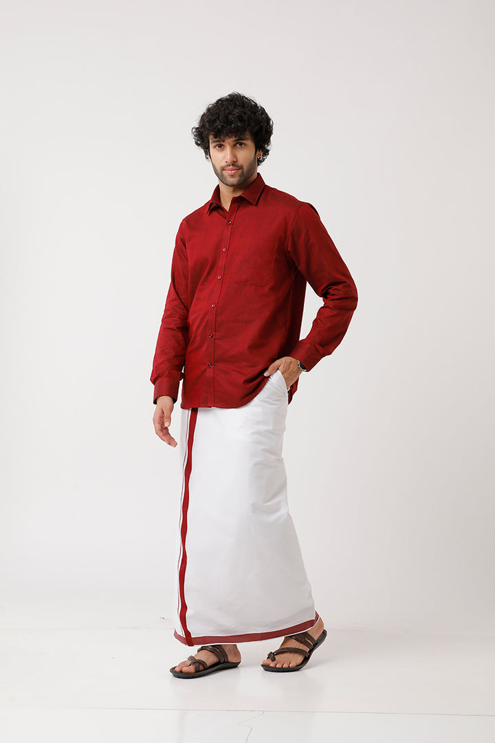 Varna - Maroon Matching Shirt and Single Dhoti Set For Men | Uathayam