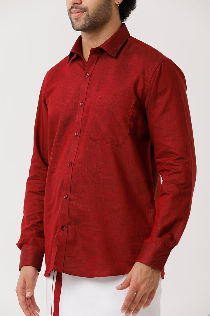 Varna - Maroon Matching Shirt and Single Dhoti Set For Men | Uathayam