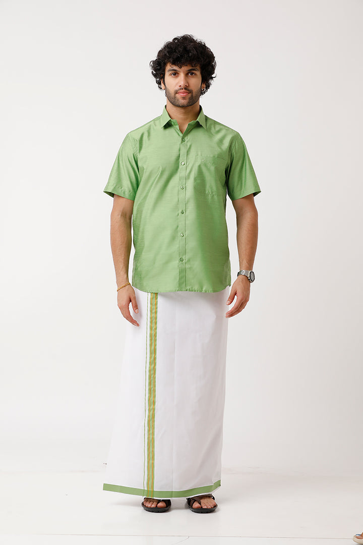 Divine - Lime Green Cotton Blend Single Layered Dhoti With Fancy Borders For Men | Uathayam