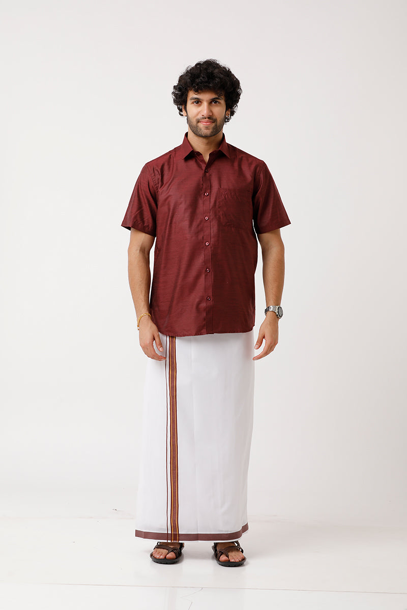 UATHAYAM Varna Matching Dhoti & Shirt Set Full Sleeves Soft Pink