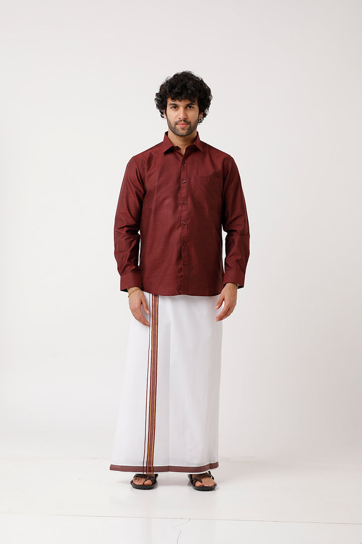 Divine - Maroon Cotton Blend Single Layered Dhoti With Fancy Borders For Men | Uathayam