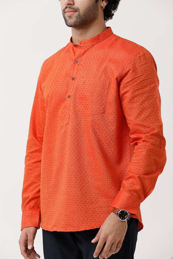 Moksha - Dark Orange Short Kurta for Men | Uathayam